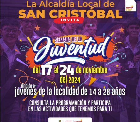 nuestra Alcaldía Local te invita a la Semana Local de la Juventud del 17 al 24 de noviembre de 2024!  ☝️Consulta la programación y participa en las actividades que tenemos preparadas para ti.