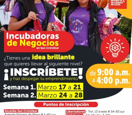 ¡Impulsa tu negocio!  ¿Tienes una idea genial? Llévala al siguiente nivel con las Incubadoras de Negocios en San Cristóbal.