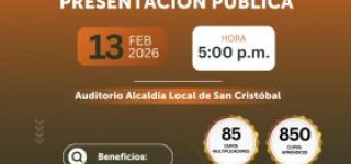 Afiche institucional que anuncia la presentación del programa Multiplicadora de Talentos en San Cristóbal, con 85 cupos y 850 para aprendices.